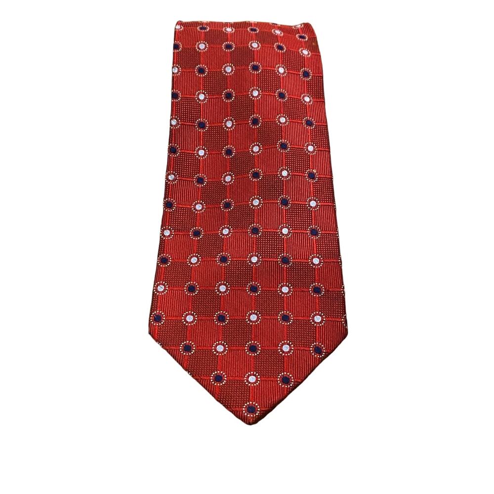 Joseph A. Bank Red and Blue Tie with Geometric Pattern